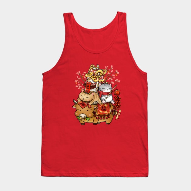Chinese New Year Cats on Ox Tank Top by Takeda_Art